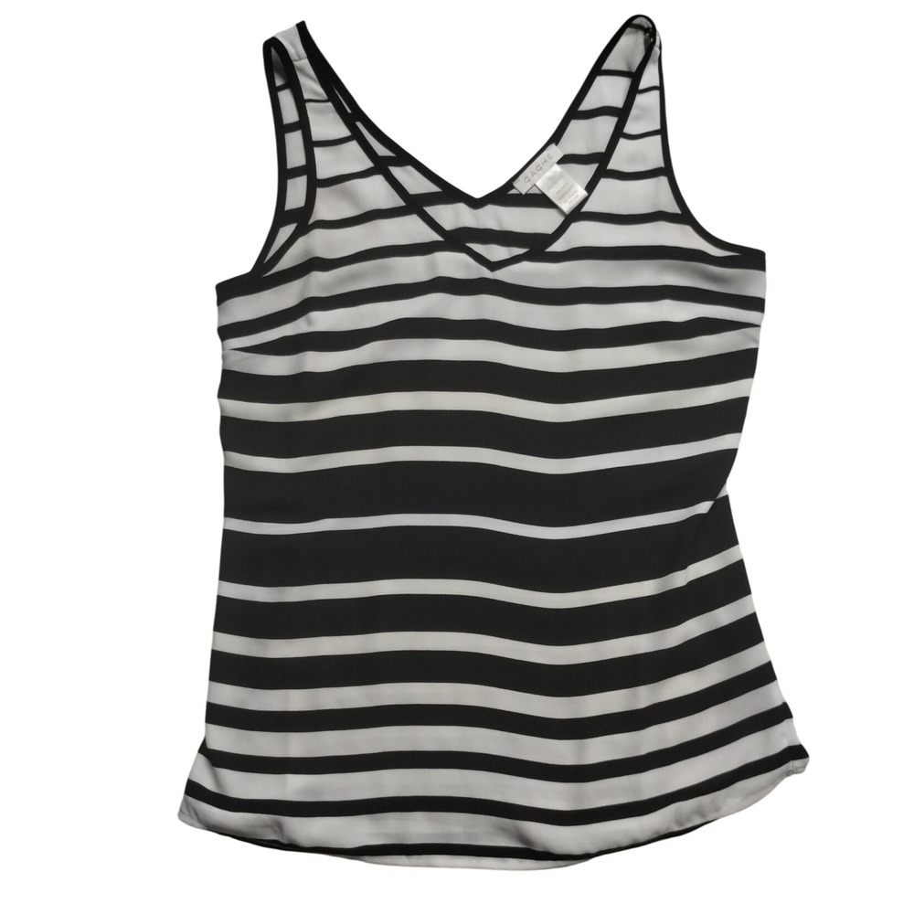 Cache Women's Tank Top Striped Sleeveless V-Neck Blouse Casual Top XS Blk & Wht